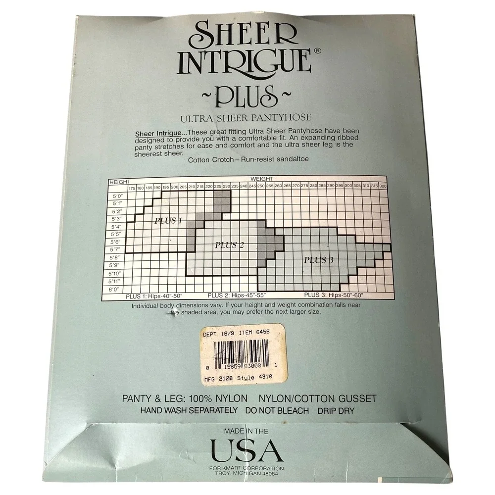 Sheer Intrigue Plus Queen‎ Ultra Sheer Pantyhose Brown Plus 2 Sandaltoe USA 4310